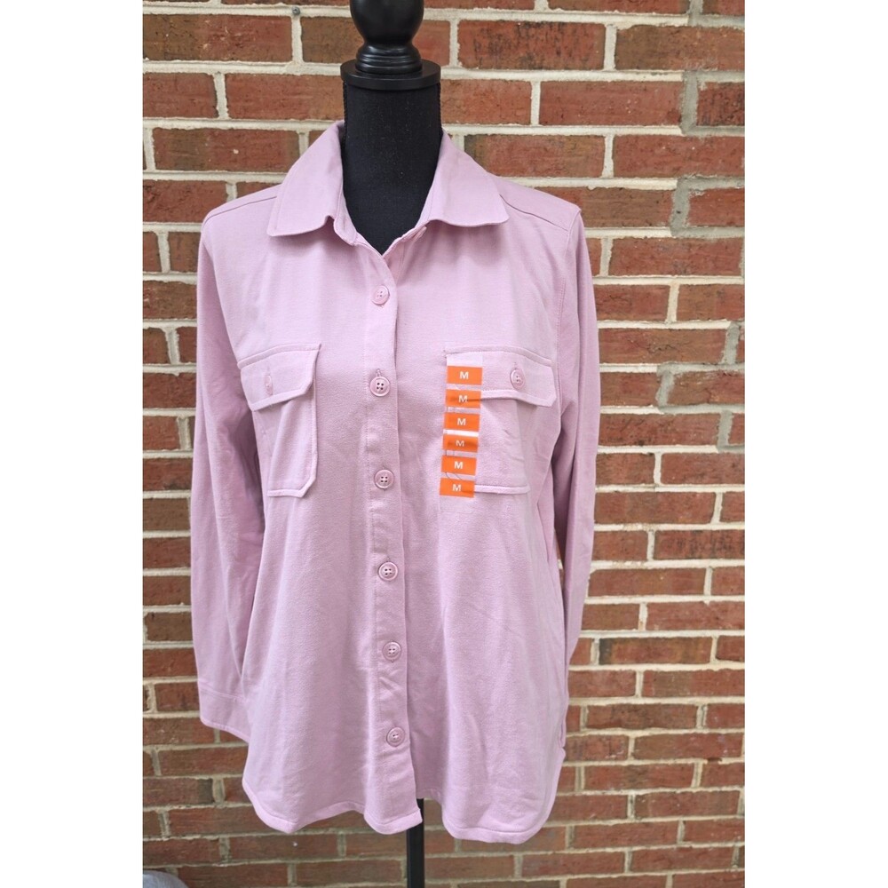 Berkley Jensen Women’s Pink Cotton Shacket Button Up Shirt Jacket M NWT